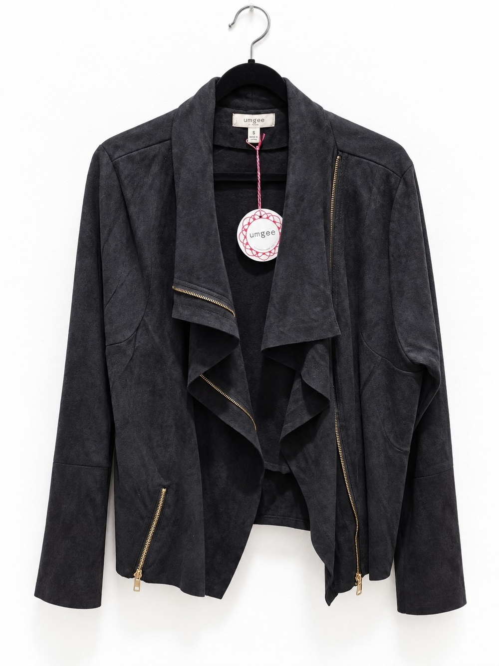 Umgee Black Faux Suede Moto Jacket Draped Front XL NWT